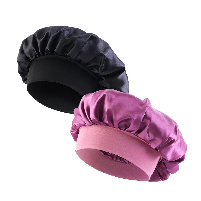 Nuevo gorro de dormir de ala ancha de satén, gorro sedoso para dormir, gorro para dormir con banda suave elástica, gorro de estilismo, herramienta para envolver el cabello