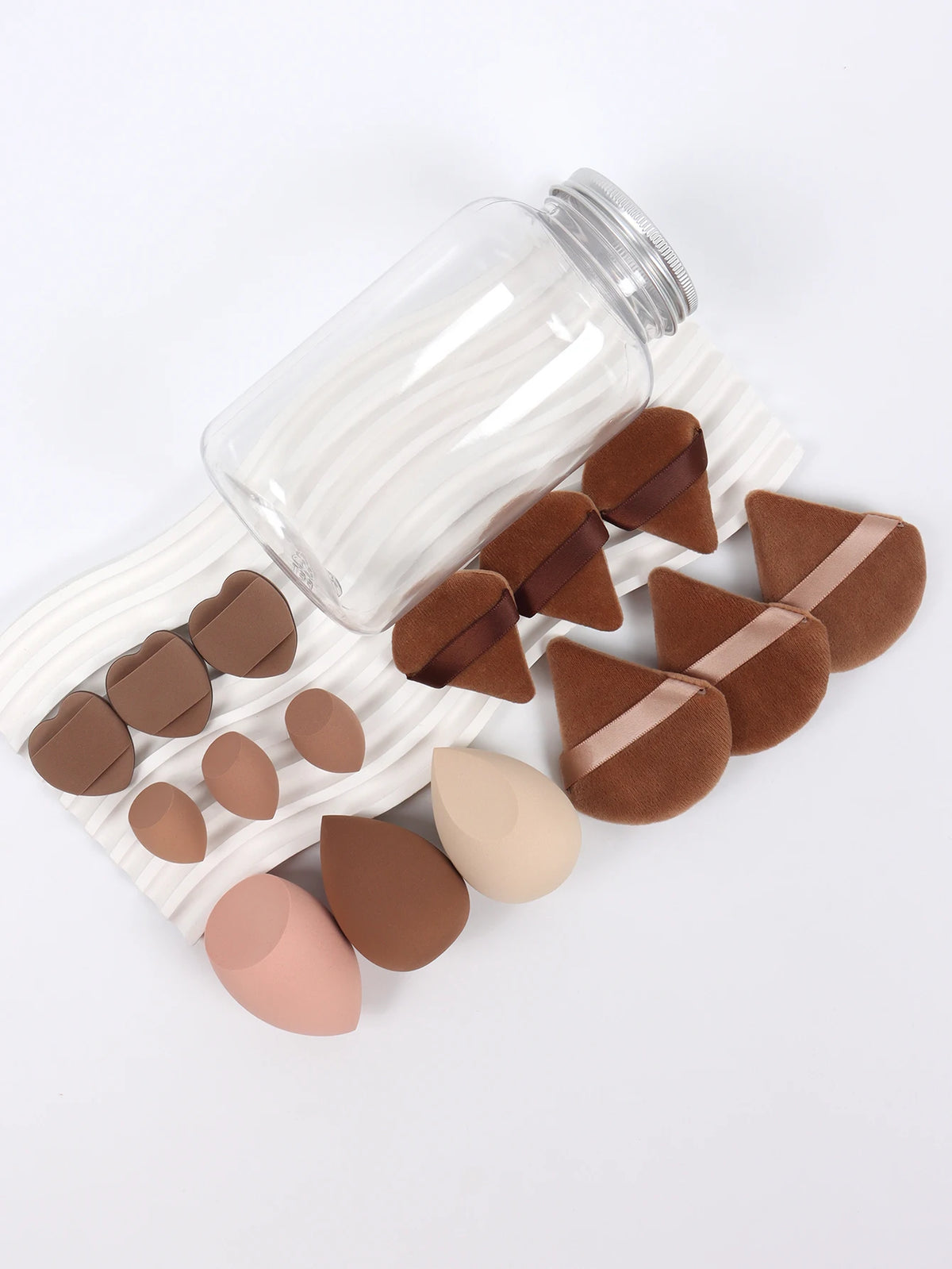 Primavera 15 latas, 3 esponjas para polvos sueltos y 3 mini esponjas para polvos sueltos y 3 mini huevos de maquillaje y 3 mini esponjas con cojín de aire, mezcla de bases