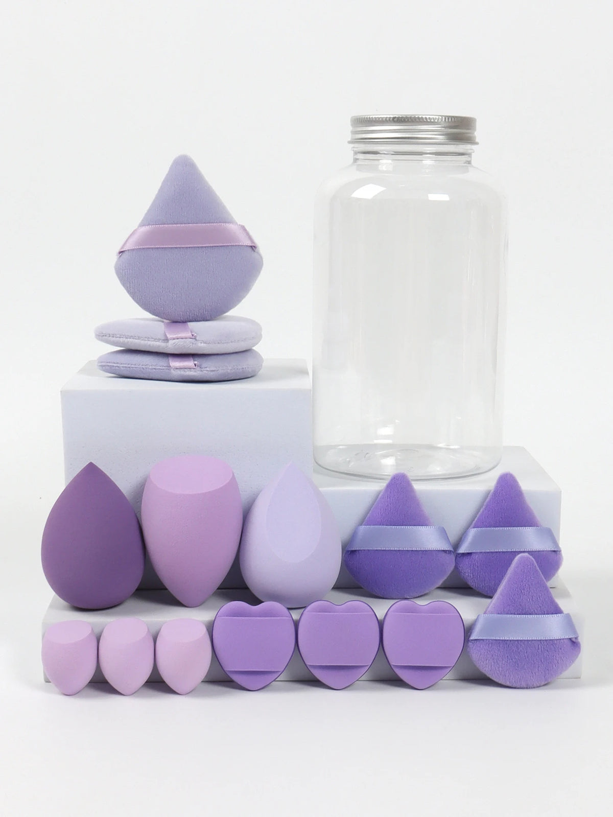 Primavera 15 latas, 3 esponjas para polvos sueltos y 3 mini esponjas para polvos sueltos y 3 mini huevos de maquillaje y 3 mini esponjas con cojín de aire, mezcla de bases
