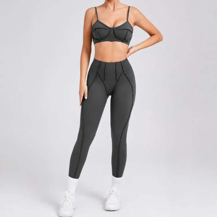 Yoga Sets Sports Fitness High Waist Hip-lifting Shapeing Trousers Backless Bra Suit Workout Gym Leggings Sets for Women