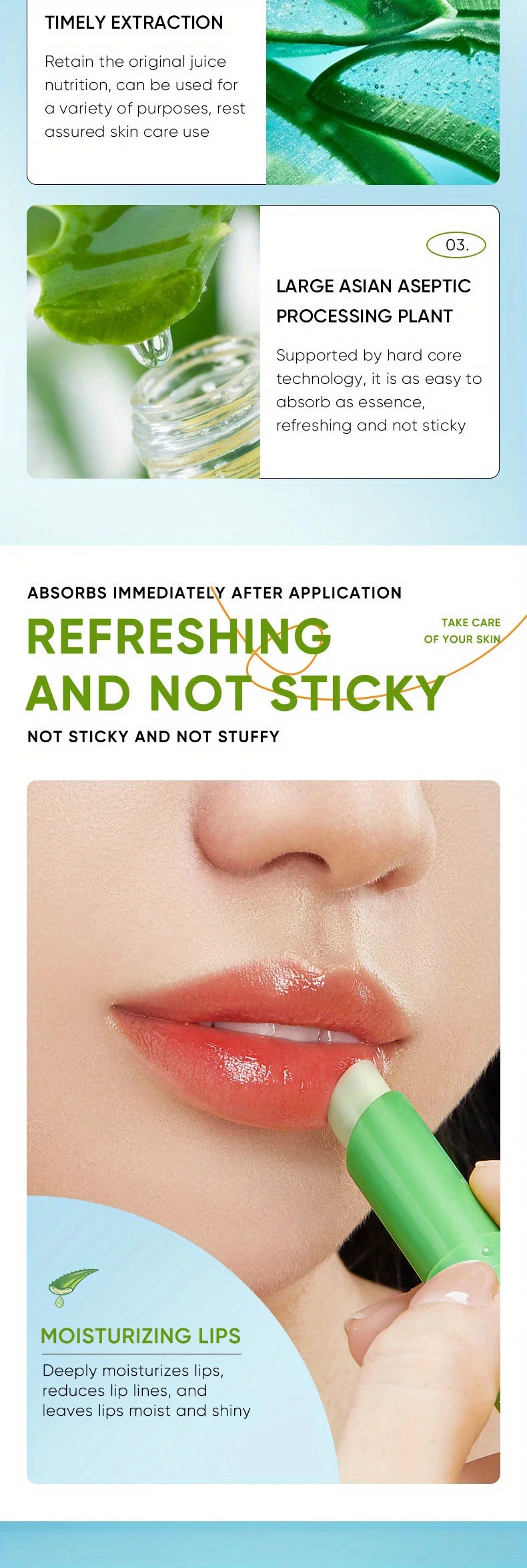 Bálsamo labial de aloe nutritivo, refrescante, hidratante e hidratante que previene grietas y reparar los labios suaves no irritantes