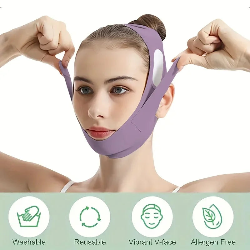 Banda de Estiramiento facial durante la noche con fibra de grafeno: reductor de barbilla doble y definidor de mandíbulas, correa de belleza reutilizable lavable, 5 tamaños