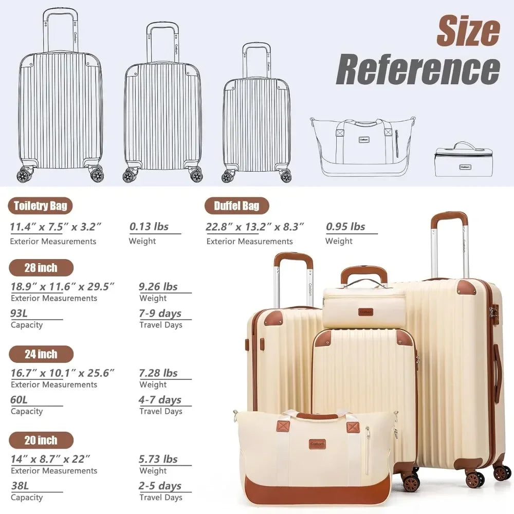 SUITCASE 5 Piece Luggage Sets with Wheels, Set ABS Hard Case Luggage with TSA Lock Spinner Wheels Durable Travel Luggage