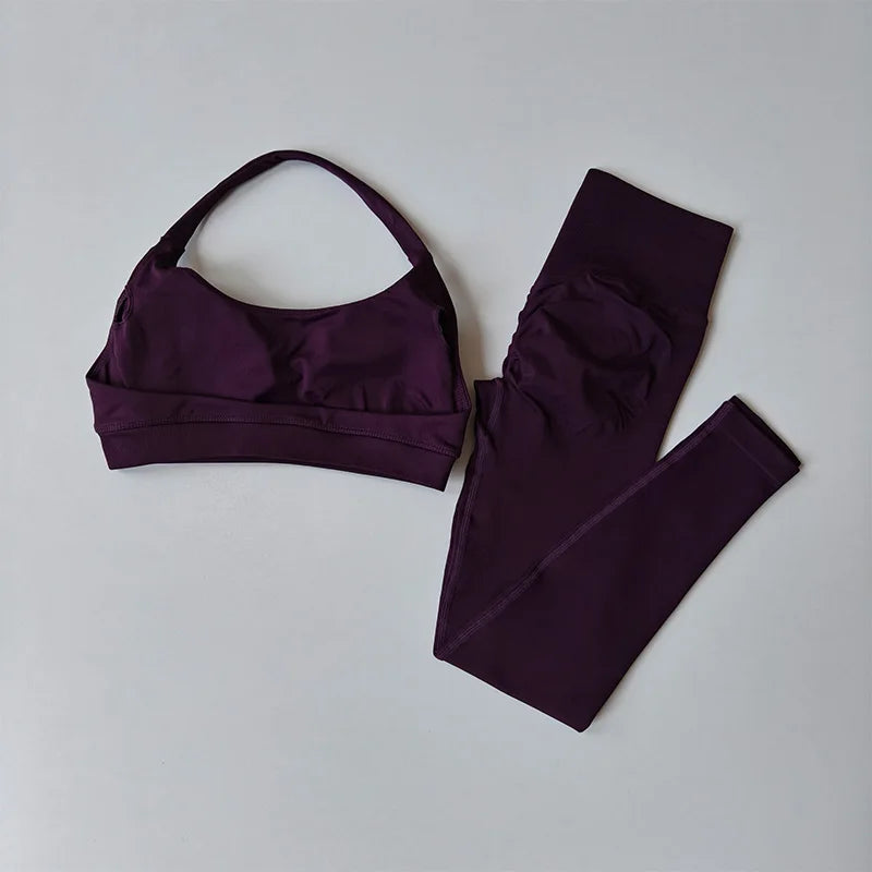 Traje de Yoga sin costuras para mujer, Sujetador deportivo con espalda de belleza, lencería, glúteos de melocotón, mallas de cintura alta para Fitness, traje de Yoga para gimnasio, conjunto de Pilates