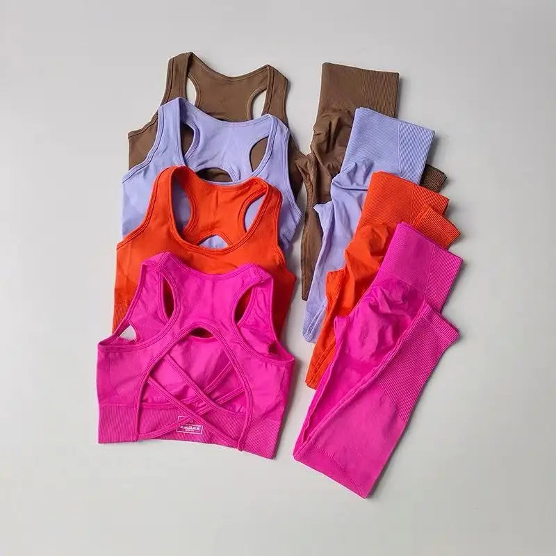 Conjunto de Sujetador deportivo para mujer, camiseta sin mangas profesional para Fitness, mallas para correr a prueba de golpes, traje de Yoga, ropa con sujetador trasero bonito, 2 uds.