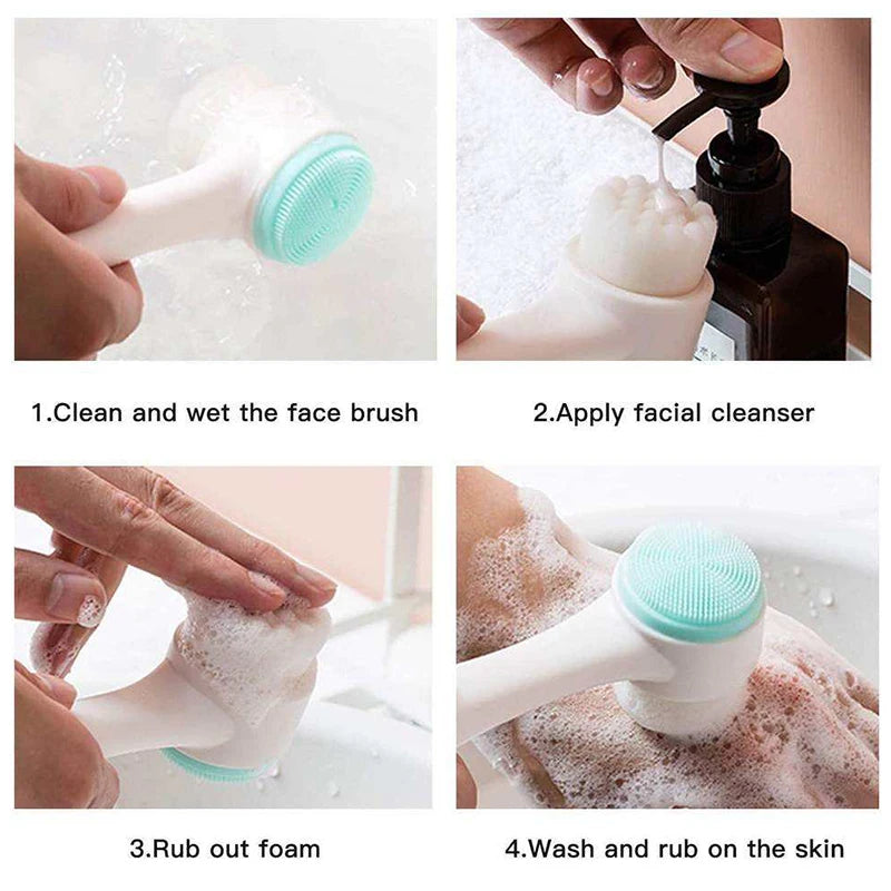 Cepillo de limpieza Facial de silicona doble 3D, cepillo Facial de masaje Manual, exfoliante de cerdas suaves, cepillo de lavado de cara de doble cara