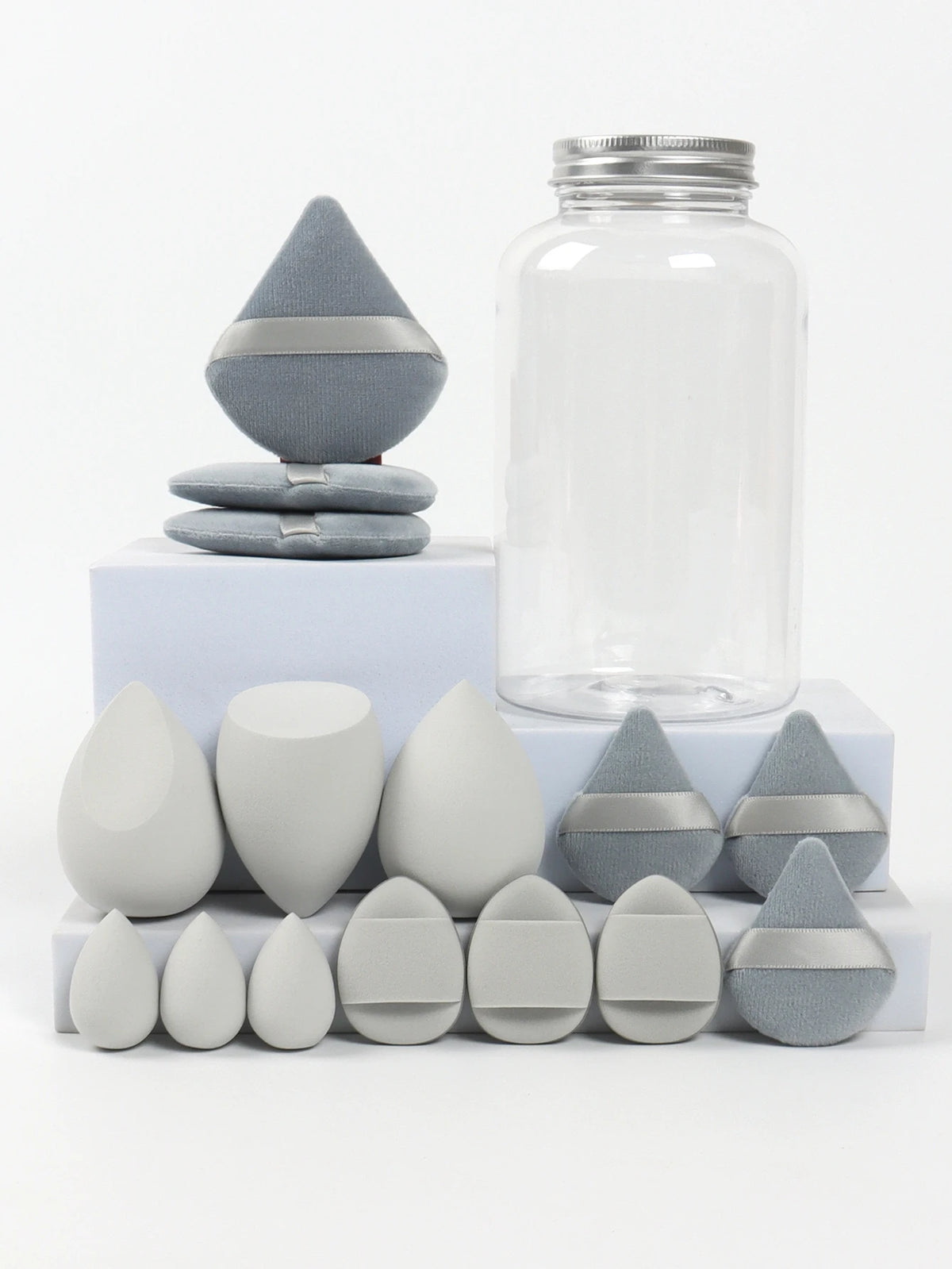 Primavera 15 latas, 3 esponjas para polvos sueltos y 3 mini esponjas para polvos sueltos y 3 mini huevos de maquillaje y 3 mini esponjas con cojín de aire, mezcla de bases
