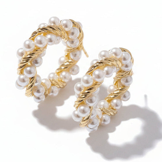 pendientes circulares de perlas de imitación francesas, aretes de aro redondos pequeños para mujer, pendientes de textura exquisita, joyería, regalo para niñas