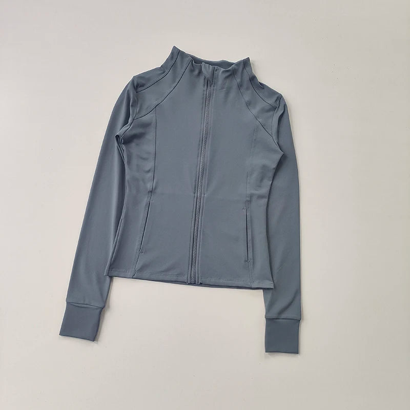 Chaqueta deportiva con cremallera para mujer, camisa de Yoga para Fitness, abrigos para entrenamiento y correr, cárdigan cálido de manga larga para gimnasio, chaqueta ajustada ajustada, ropa deportiva