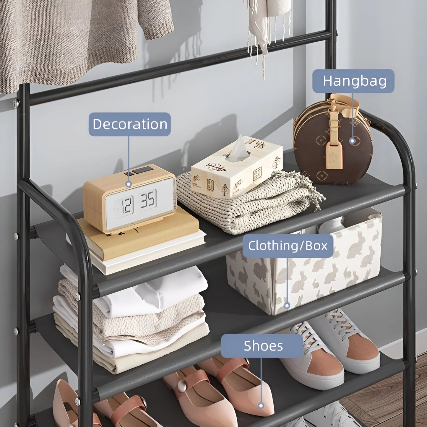 Rack Coat Rack Simple Metal Storage Rack with Hooks Multipurpose Coat Hanger and Shoe Shelf  for Entryway Home