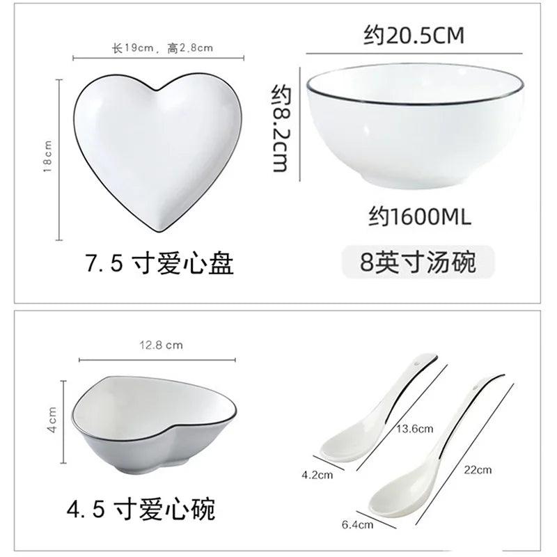 Ceramic Heart Plate Kitchen Cooking Dishes Lovers Tableware Special-shaped Plate Kitchen Utensils Porcelain New