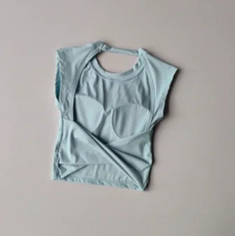 Camiseta deportiva con almohadilla  espalda descubierta, traje de Yoga adelgazante de secado rápido, ropa superior