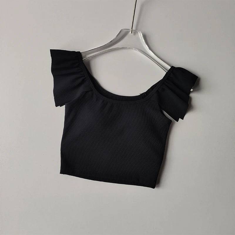 Small  Flying Sleeve Yoga Short Sleeve Quick-drying Breathable Short Fitness Clothing with Chest Pads Outside Wearing Pilates Top