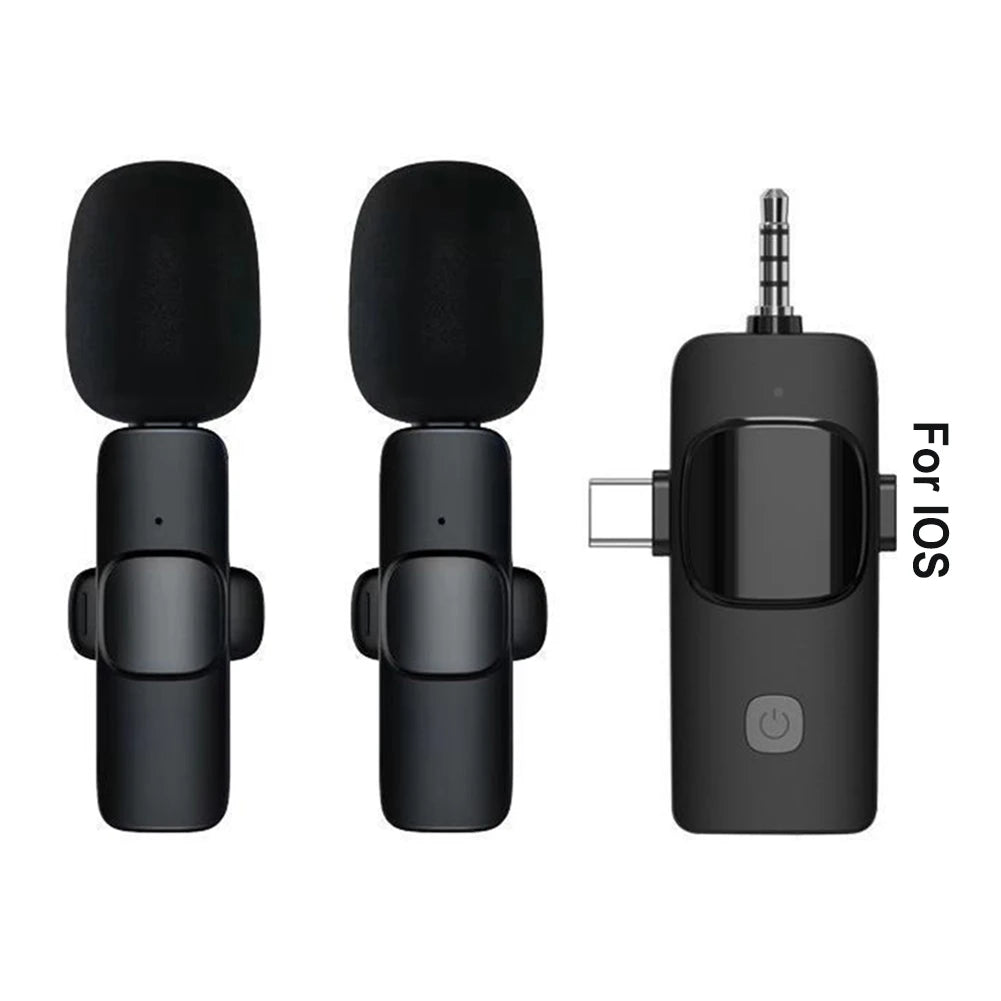 2.4G Wireless Lavalier Microphone Audio Video Recording Mini Lapel Mic Noise Reduction 3 in 1 for iPhone Huawei Xiaomi Samsung