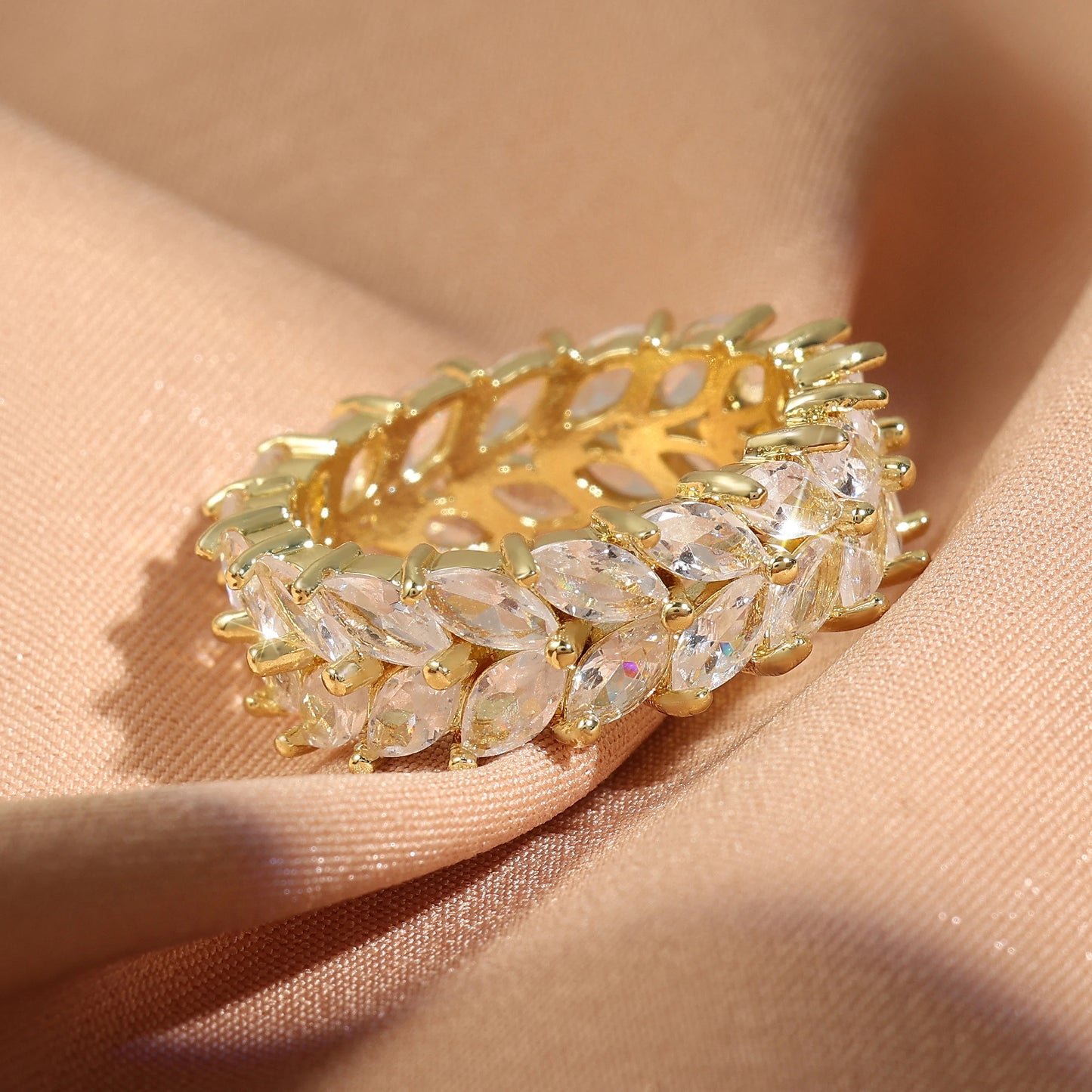 Anillos de compromiso de circonia cúbica Baguette clásicos para mujer, joyería de lujo chapada en oro de 18 quilates para fiesta y boda