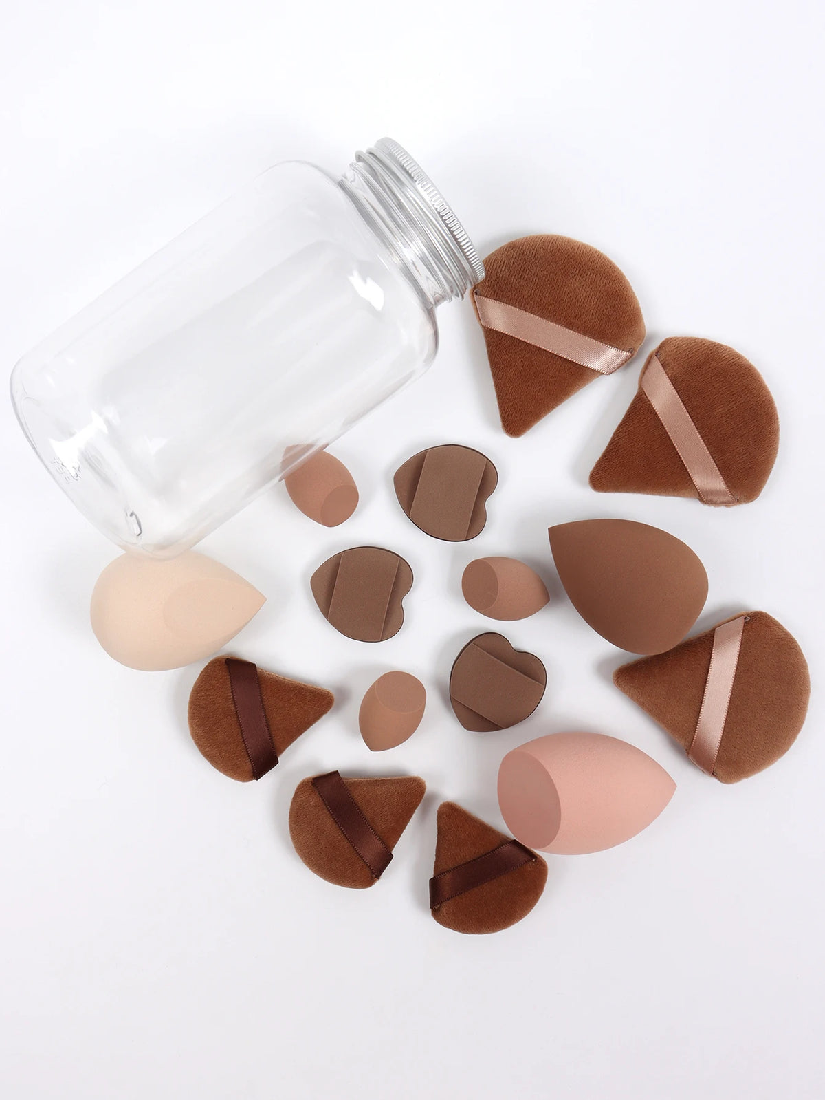 Primavera 15 latas, 3 esponjas para polvos sueltos y 3 mini esponjas para polvos sueltos y 3 mini huevos de maquillaje y 3 mini esponjas con cojín de aire, mezcla de bases
