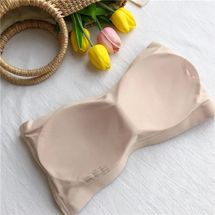Ice Silk Strapless Bra Girls Seamless Crop Tube Top Bralette for Women Sexy Soft Bras Large Size Bustier Tops Summer Underwear
