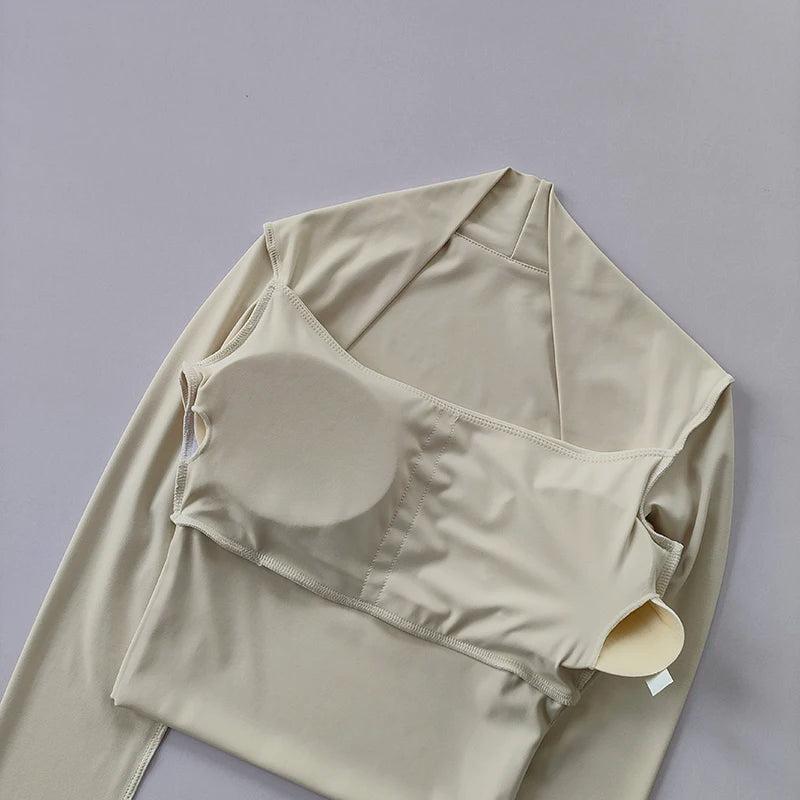 Fitness Chest Cushion Sports Top Women Long Sleeve Shirts Pra Speed Up Short Elegant Dance Yoga Clothes Small Waistband Gym