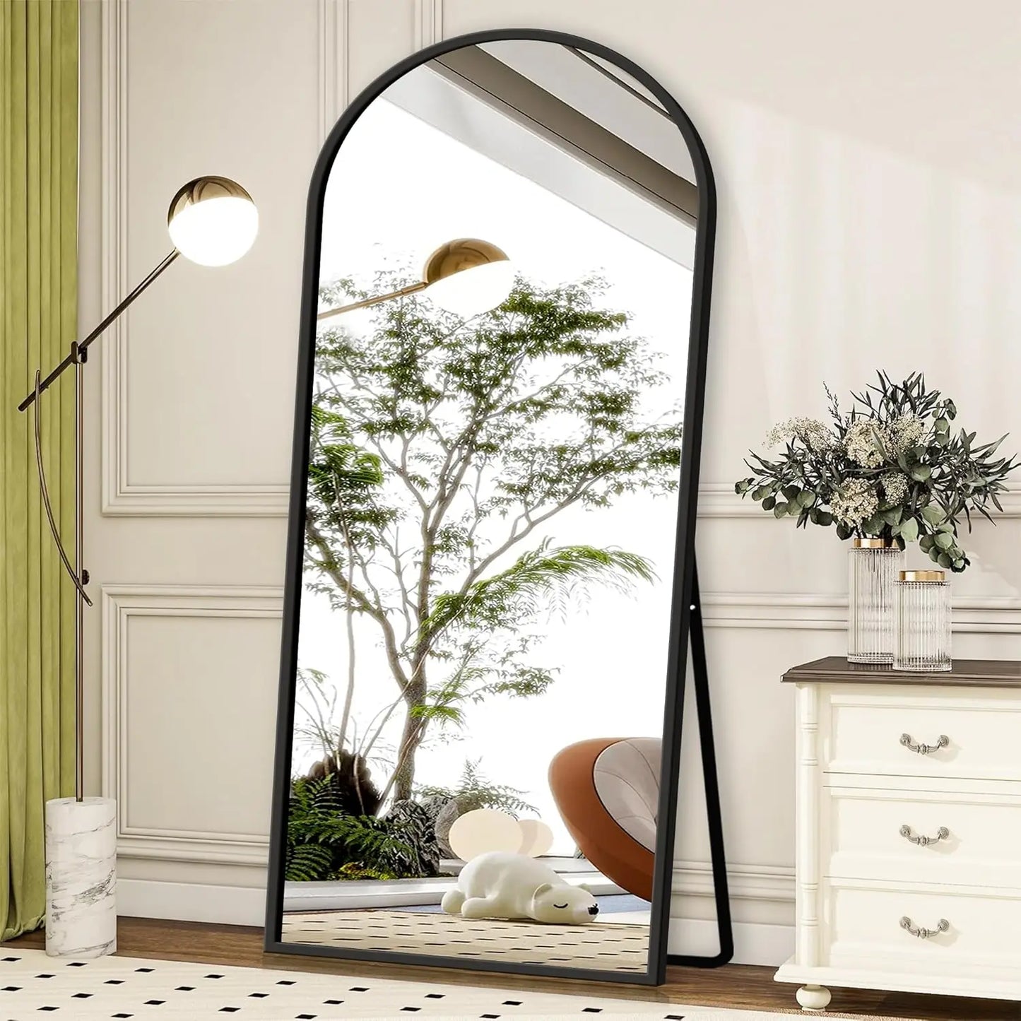 Full Length modern Mirror with Stand - 57" x 18" Aluminum Alloy Frame Full Body Mirror