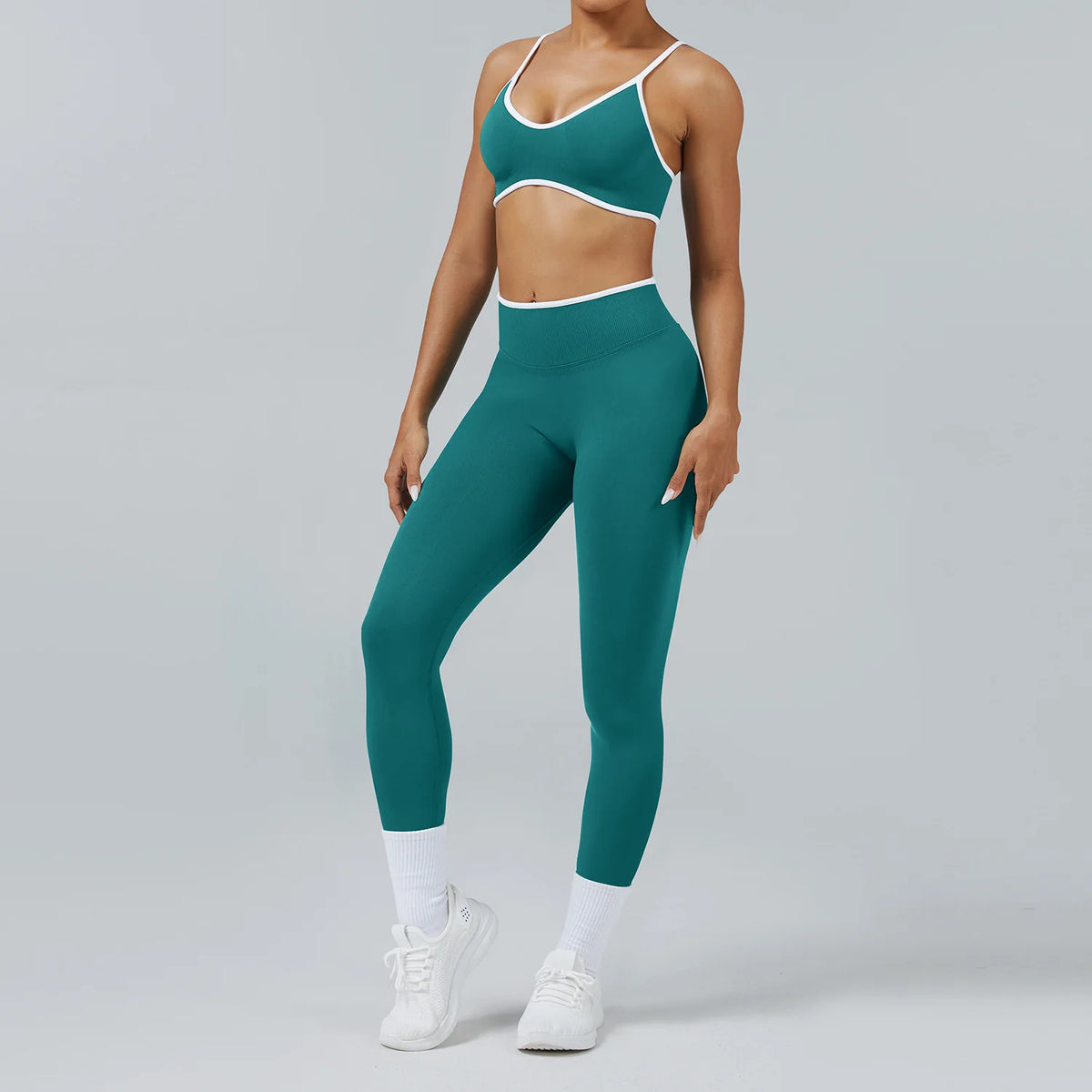 Conjuntos de mallas sin costuras para mujer, sujetadores y mallas deportivas con tiras, mallas esculpidas de cintura alta, pantalones para correr, trajes de gimnasio, 2 uds.