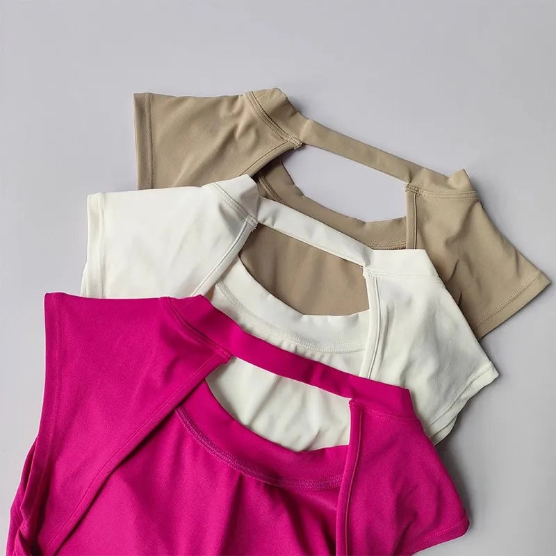 Camiseta deportiva con almohadilla  espalda descubierta, traje de Yoga adelgazante de secado rápido, ropa superior