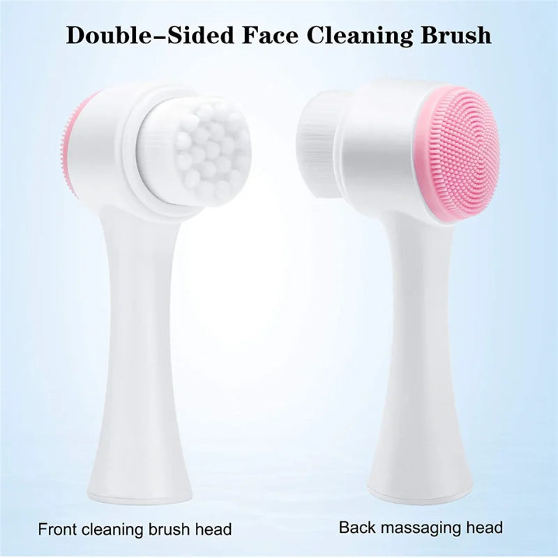 Cepillo de limpieza Facial de silicona doble 3D, cepillo Facial de masaje Manual, exfoliante de cerdas suaves, cepillo de lavado de cara de doble cara