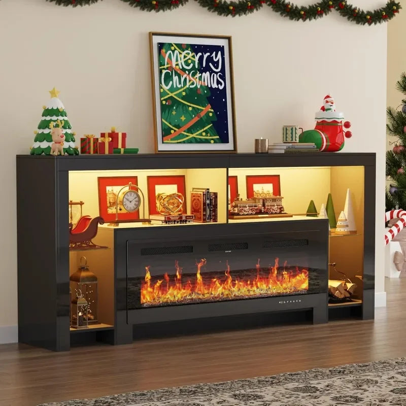 fireplace TV Stand with 50" Fireplace, Entertainment Center with Electronic Flame and LED Lights