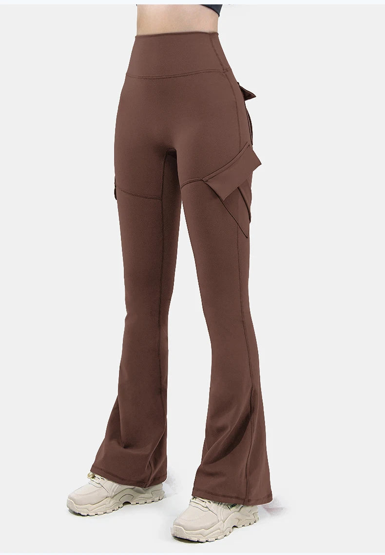 Las más nuevas mallas de Yoga de pierna ancha y alta elasticidad para mujer, sensación desnuda, ropa de trabajo de compresión para Fitness con bolsillos, pantalones de Yoga ﻿