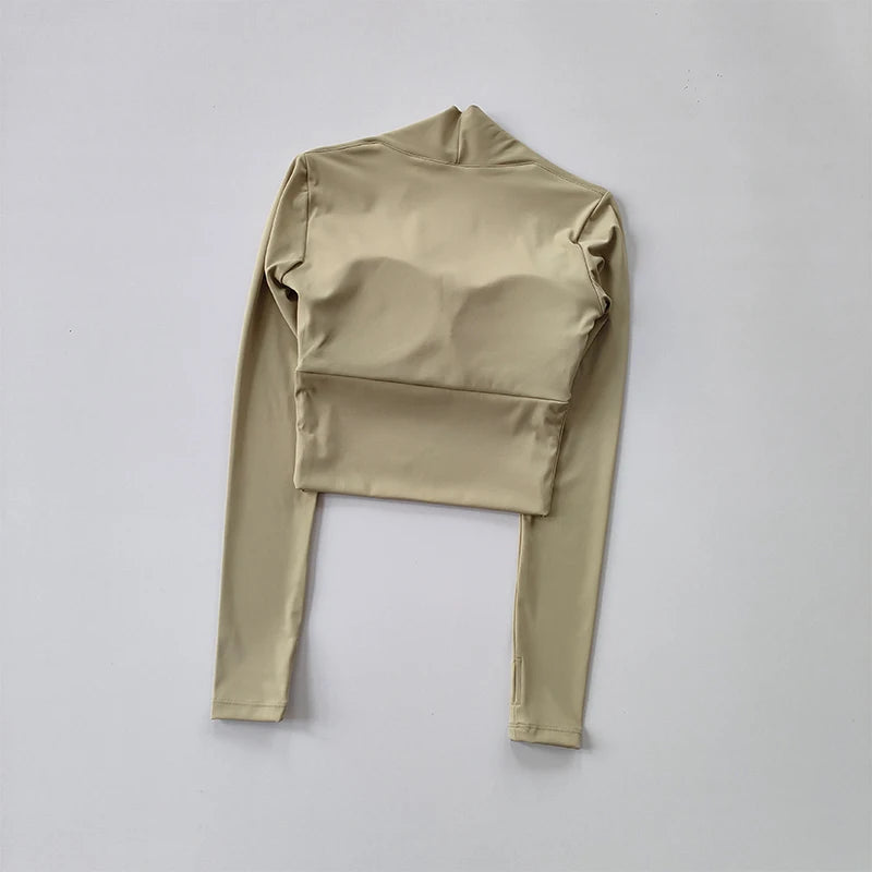 Fitness Chest Cushion Sports Top Women Long Sleeve Shirts Pra Speed Up Short Elegant Dance Yoga Clothes Small Waistband Gym