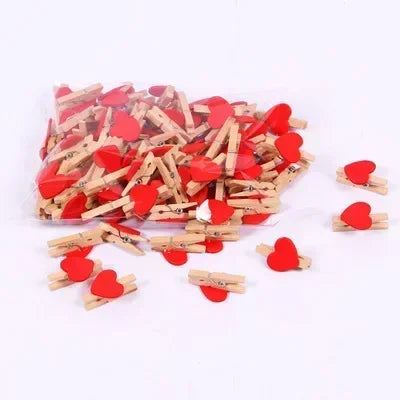 30x4mm 50pcs Wooden Colored Love Heart Photo Clip Memo Paper Peg Clothespin Stationery Valentine's Day Wedding Party Craft Decor