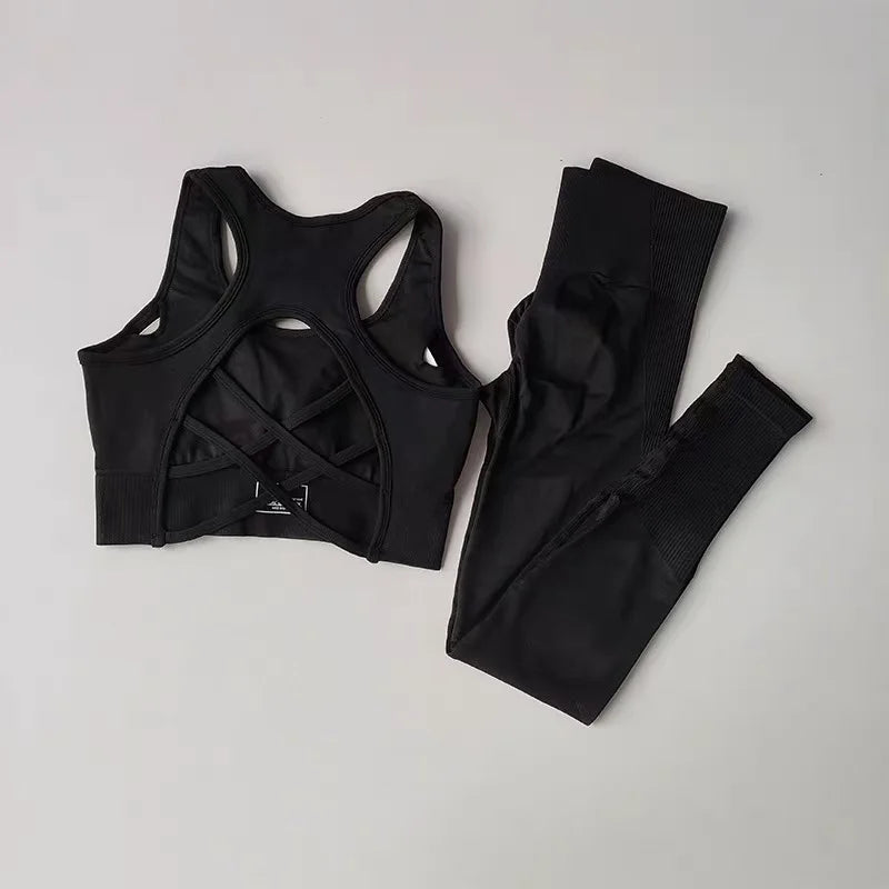 Conjunto de Sujetador deportivo para mujer, camiseta sin mangas profesional para Fitness, mallas para correr a prueba de golpes, traje de Yoga, ropa con sujetador trasero bonito, 2 uds.