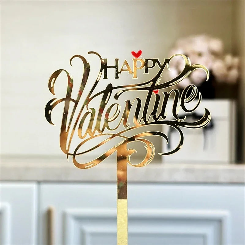 10PCS Acrylic Cake Topper Happy Valentine's Day Cupcake Topper for Wedding Party Cake Decorations Love Heart Dessert Decoration