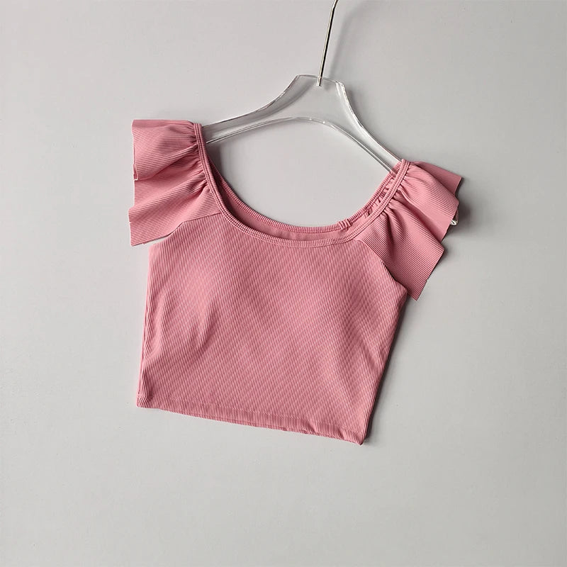 Small  Flying Sleeve Yoga Short Sleeve Quick-drying Breathable Short Fitness Clothing with Chest Pads Outside Wearing Pilates Top