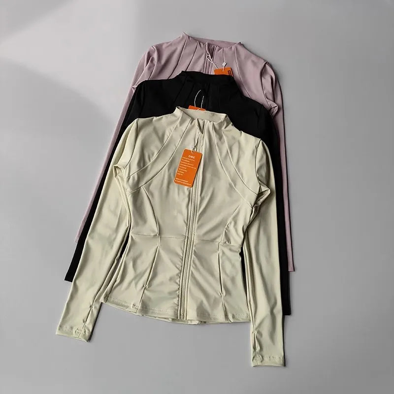 Chaqueta deportiva con cremallera para mujer, camisa de Yoga para Fitness, abrigos para entrenamiento y correr, cárdigan cálido de manga larga para gimnasio, chaqueta ajustada ajustada, ropa deportiva