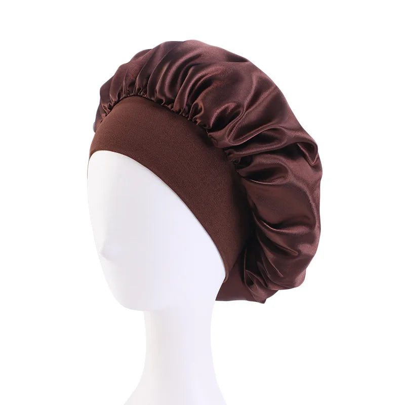 Nuevo gorro de dormir de ala ancha de satén, gorro sedoso para dormir, gorro para dormir con banda suave elástica, gorro de estilismo, herramienta para envolver el cabello