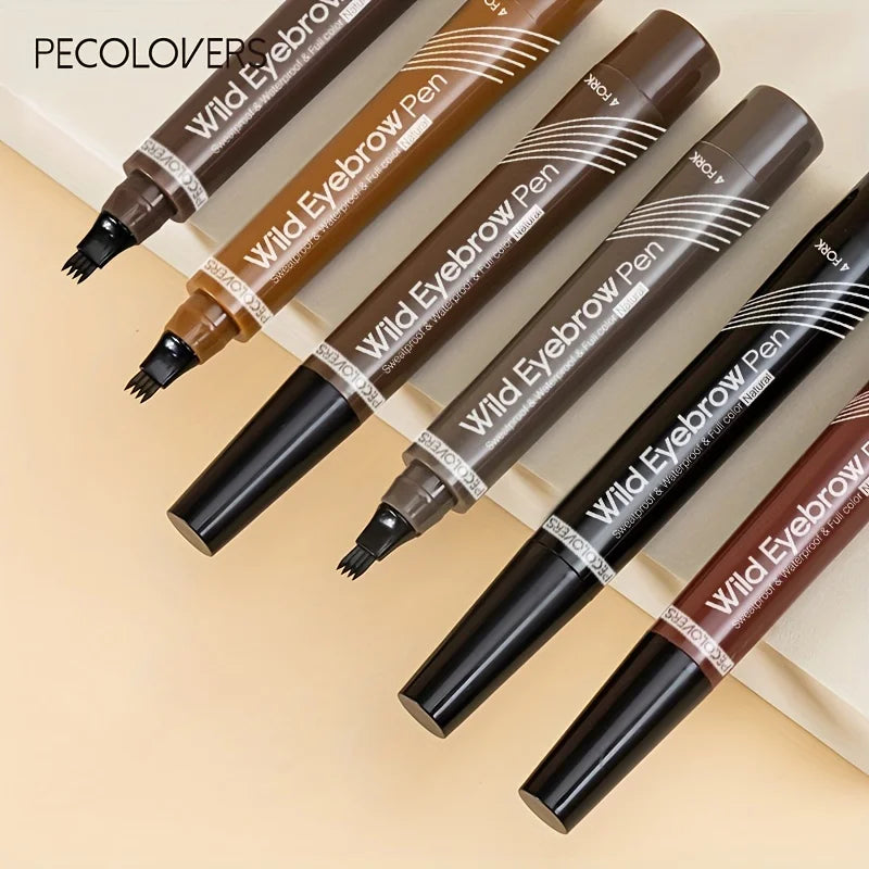 6 colores 1pc lápiz de cejas impermeable 4 punta dividida lápiz de cejas lápiz de tatuaje de cejas impermeable líquido negro lápiz de maquillaje de cejas