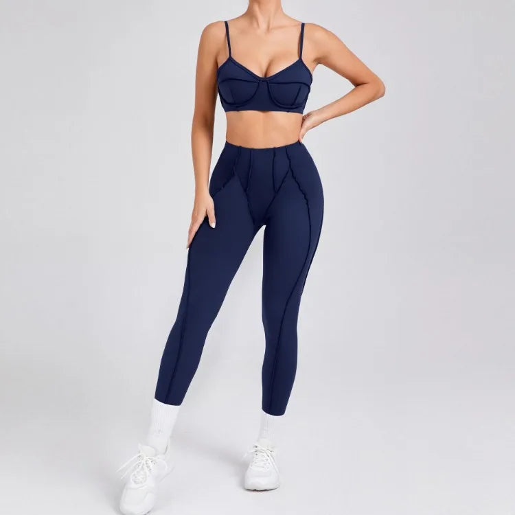 Yoga Sets Sports Fitness High Waist Hip-lifting Shapeing Trousers Backless Bra Suit Workout Gym Leggings Sets for Women