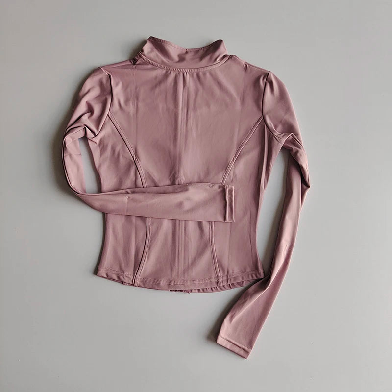 Chaqueta de manga larga para deportes al aire libre para mujer, ropa de Yoga delgada, cárdigan de secado rápido con cremallera, cuello alto, chaqueta para correr, Fitness, Top