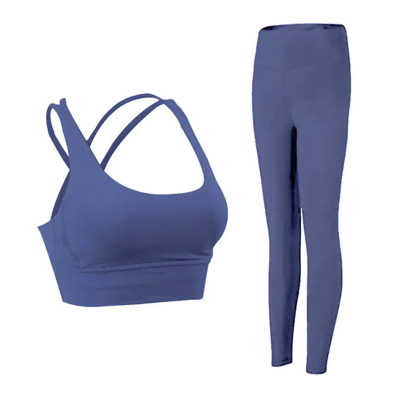 Ropa de Yoga de 2 piezas, chándal para mujer, ropa atlética, traje de Fitness para Pilates, entrenamiento de gimnasio, ropa de realce, Sujetador deportivo, traje de mallas