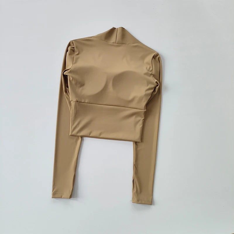 Fitness Chest Cushion Sports Top Women Long Sleeve Shirts Pra Speed Up Short Elegant Dance Yoga Clothes Small Waistband Gym