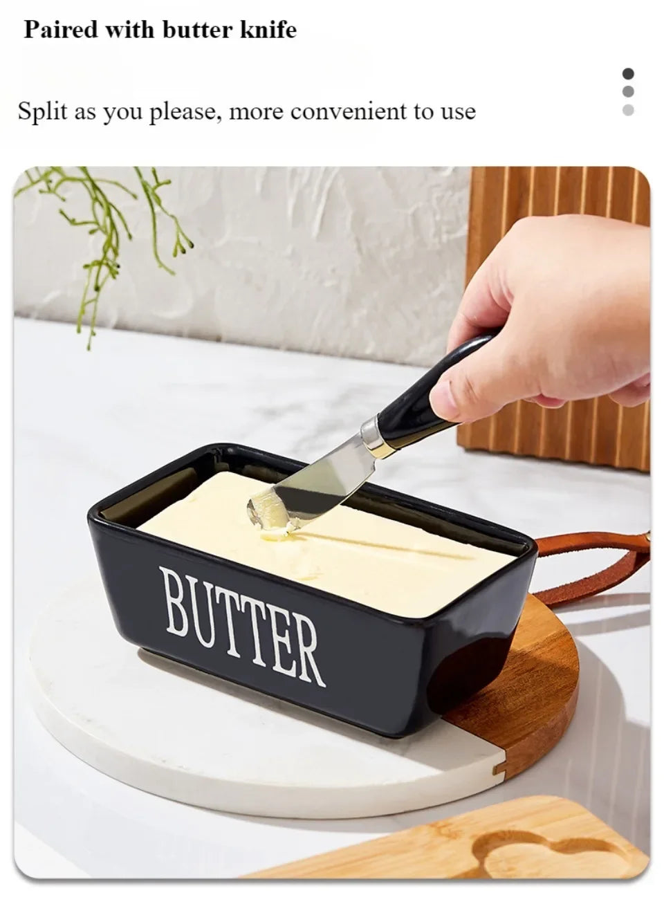 Ceramic Butter Container Box Restaurant Seal Storage Boxes Cheese Box with Knife Bamboo Lid Butters Slicer Butter Dish Tableware