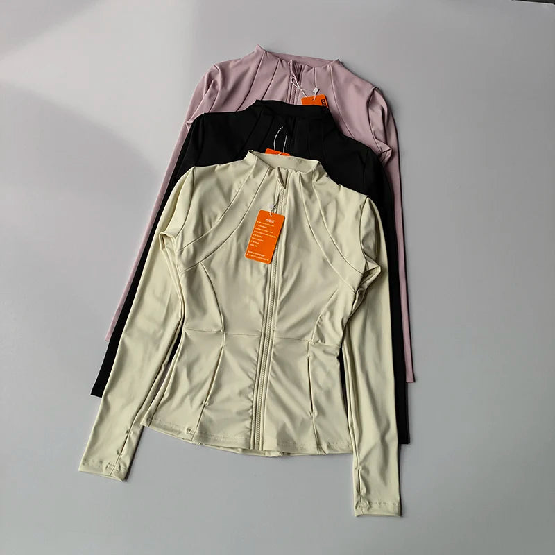 Chaqueta deportiva con cremallera para mujer, camisa de Yoga para Fitness, abrigos para entrenamiento y correr, cárdigan cálido de manga larga para gimnasio, chaqueta ajustada ajustada, ropa deportiva