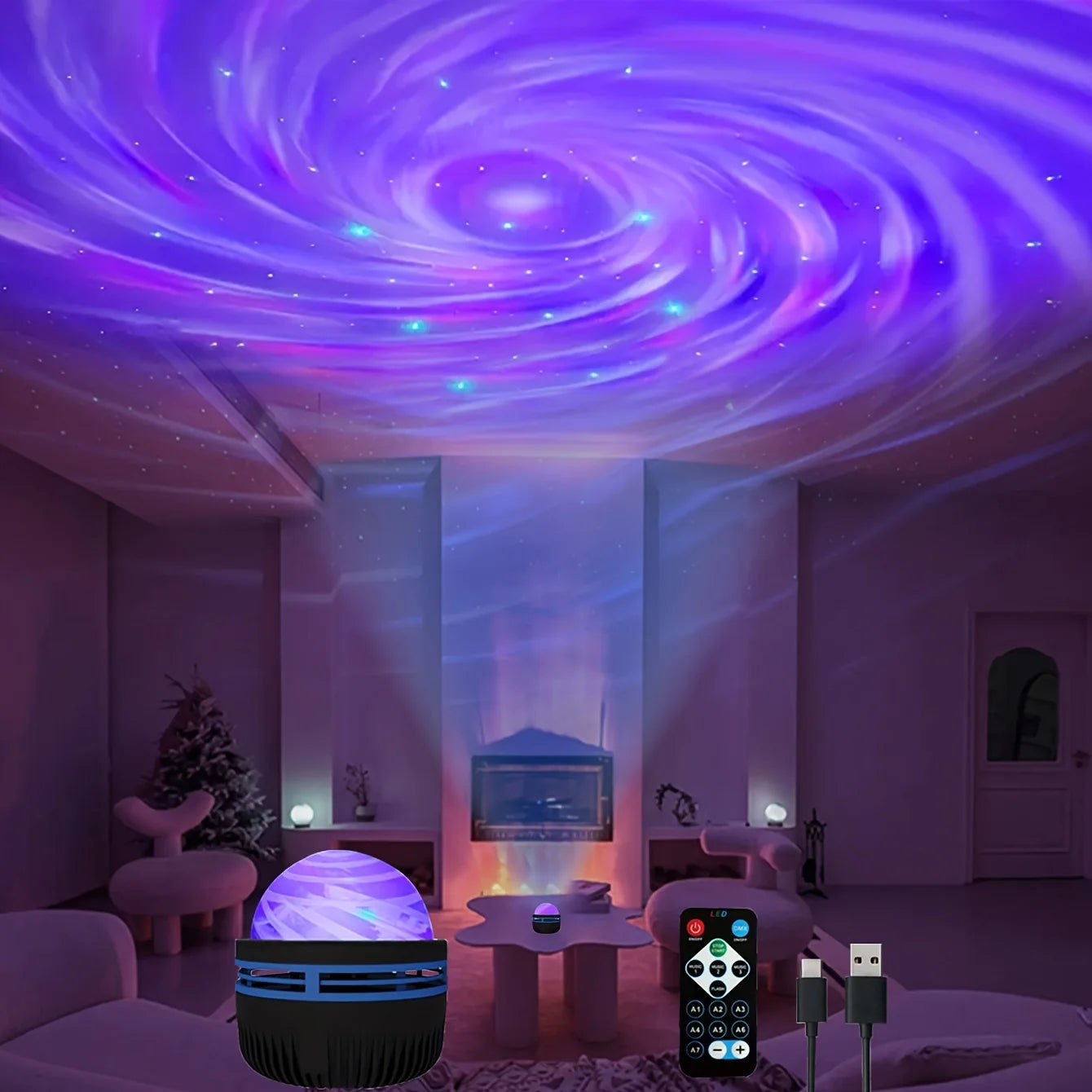 Sky Galaxy Lamp Projector LED Night Light Remote Control Sound Active 5V USB Charging 7 Modes for Kids Room  Party Decor