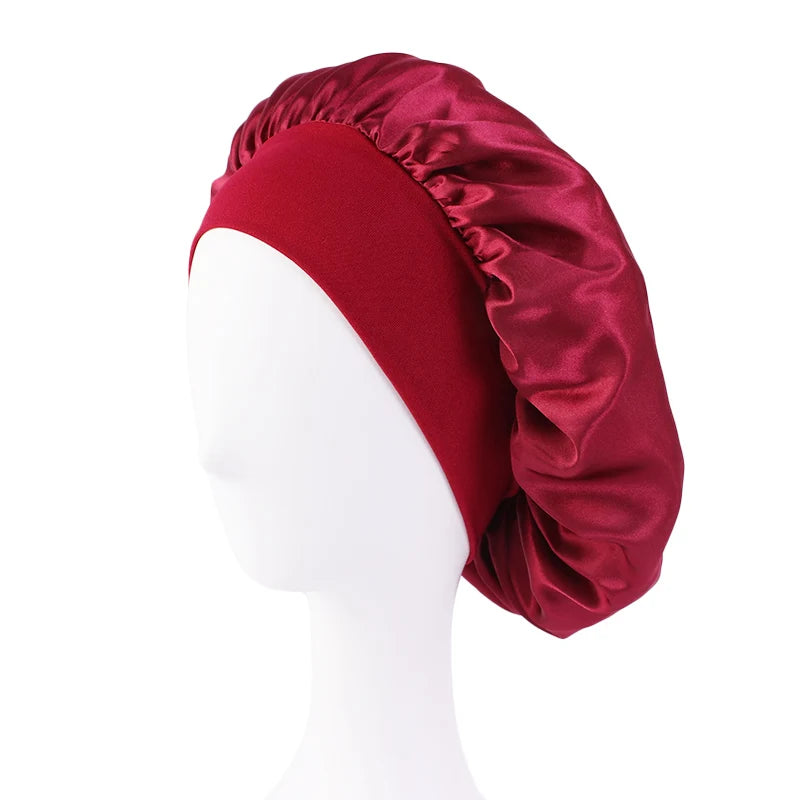 Nuevo gorro de dormir de ala ancha de satén, gorro sedoso para dormir, gorro para dormir con banda suave elástica, gorro de estilismo, herramienta para envolver el cabello