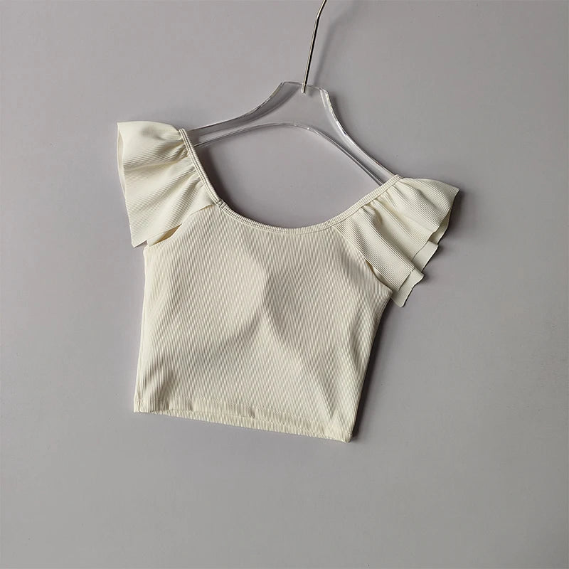 Small  Flying Sleeve Yoga Short Sleeve Quick-drying Breathable Short Fitness Clothing with Chest Pads Outside Wearing Pilates Top