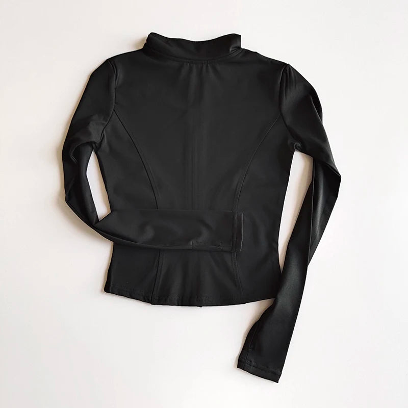 Chaqueta de manga larga para deportes al aire libre para mujer, ropa de Yoga delgada, cárdigan de secado rápido con cremallera, cuello alto, chaqueta para correr, Fitness, Top