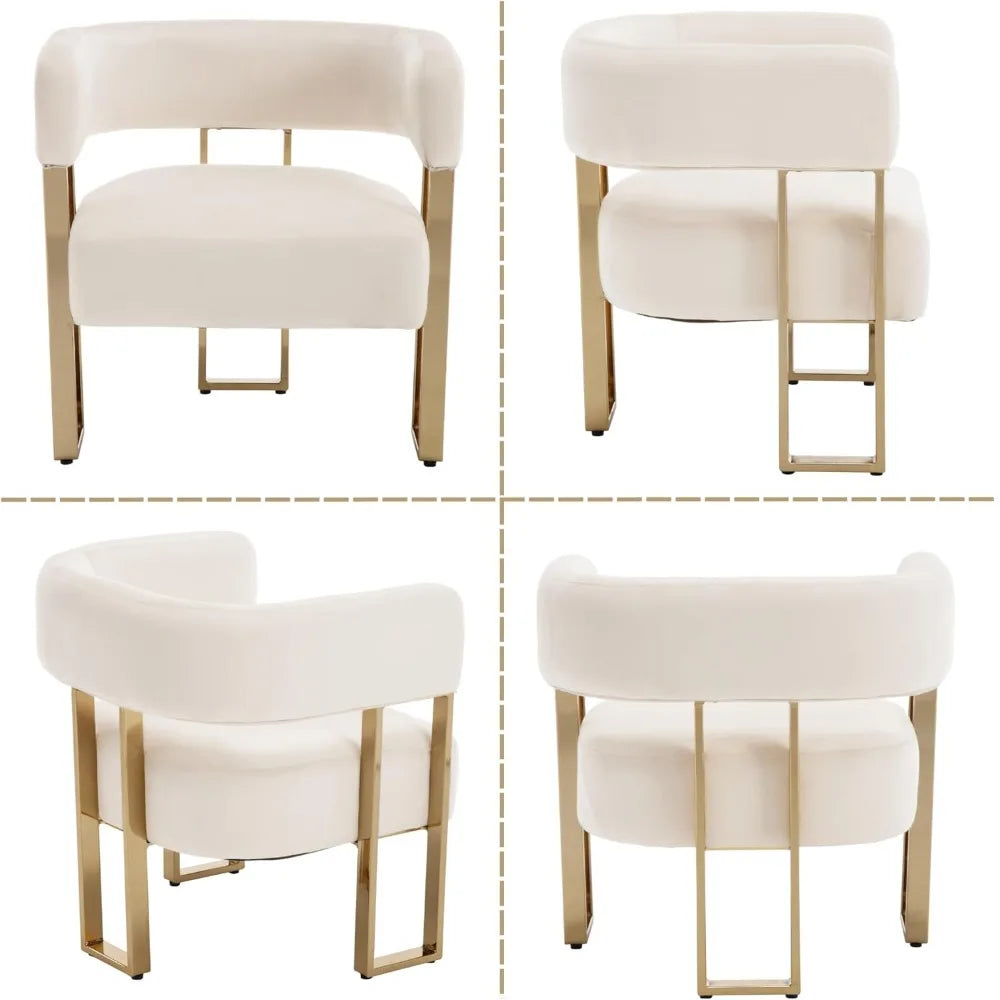 Accent Chairs Set of 2, with Golden Metal Legs Soft Velve for Bedroom Reception Room Lounge Office, Ivory, Living Room Chairs