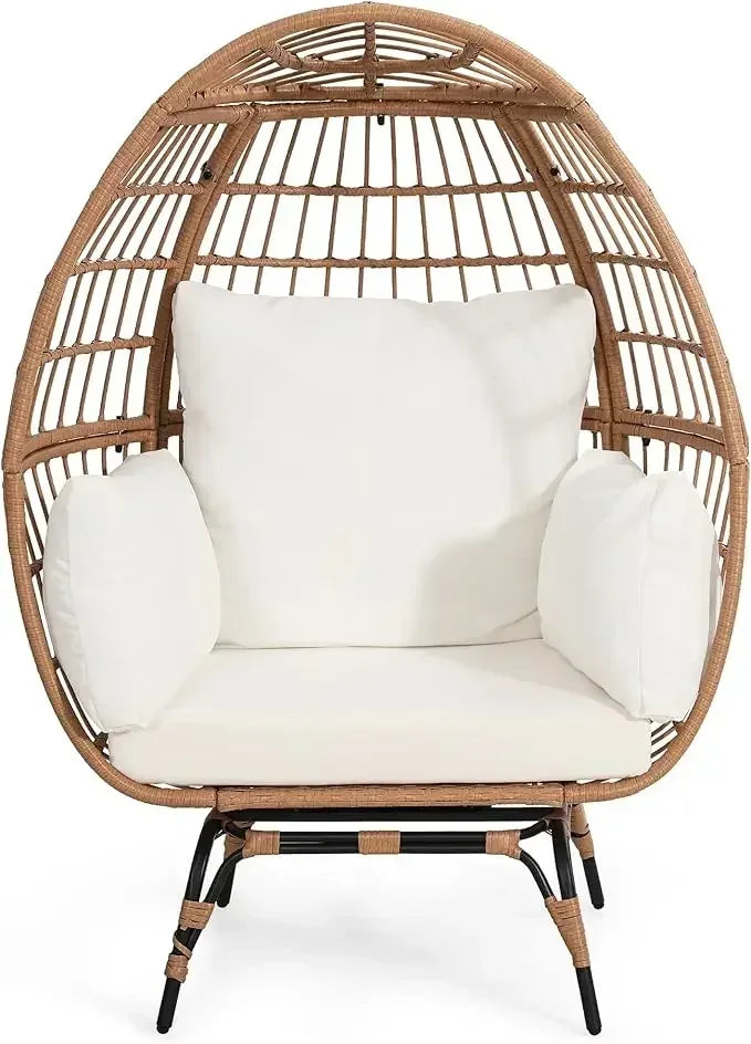 Egg Chair for Adult, Outdoor Patio Rattan Egg Chair with overstuffed Cushions, Natural Rattan with Cushion