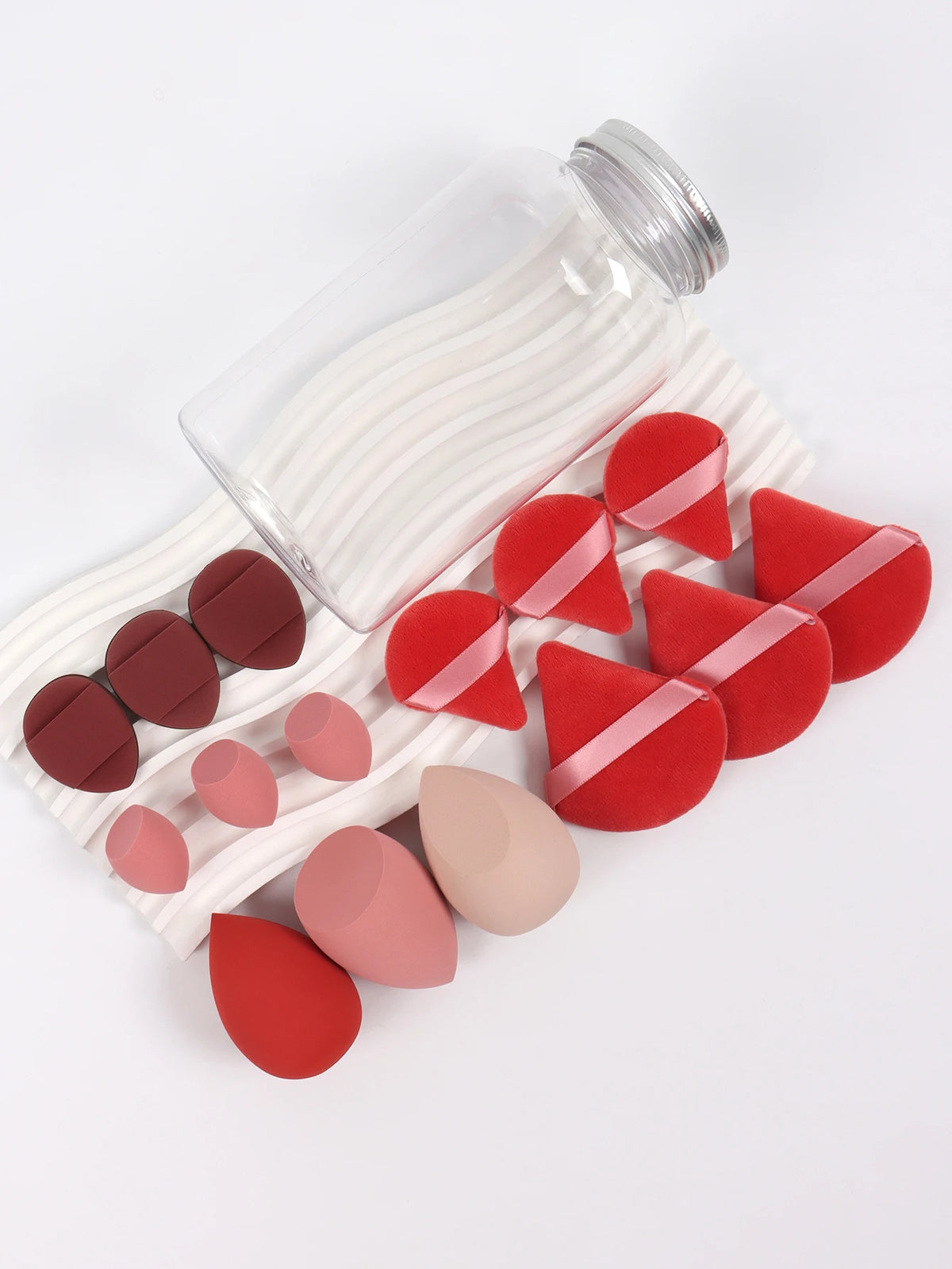 Primavera 15 latas, 3 esponjas para polvos sueltos y 3 mini esponjas para polvos sueltos y 3 mini huevos de maquillaje y 3 mini esponjas con cojín de aire, mezcla de bases