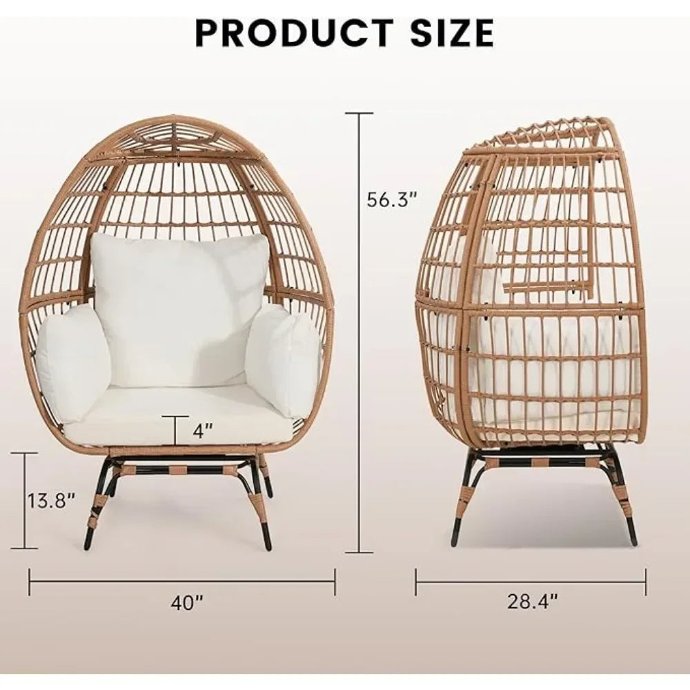 Egg Chair for Adult, Outdoor Patio Rattan Egg Chair with overstuffed Cushions, Natural Rattan with Cushion